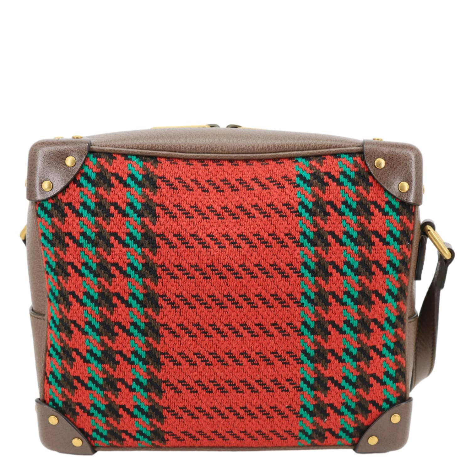 GUCCI Houndstooth Stripe Interlocking G Trunk Shoulder Bag Red 626363