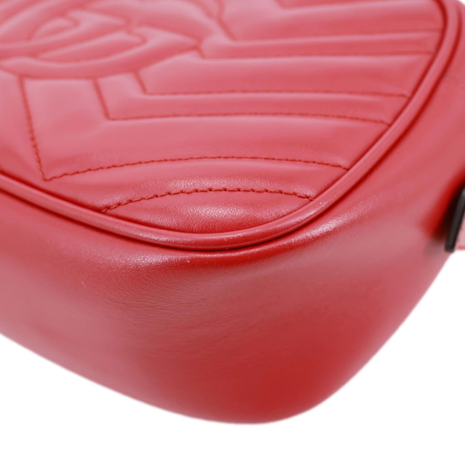 GUCCI GG Marmont Small Calfskin Matelasse Leather Crossbody Bag Red 447632
