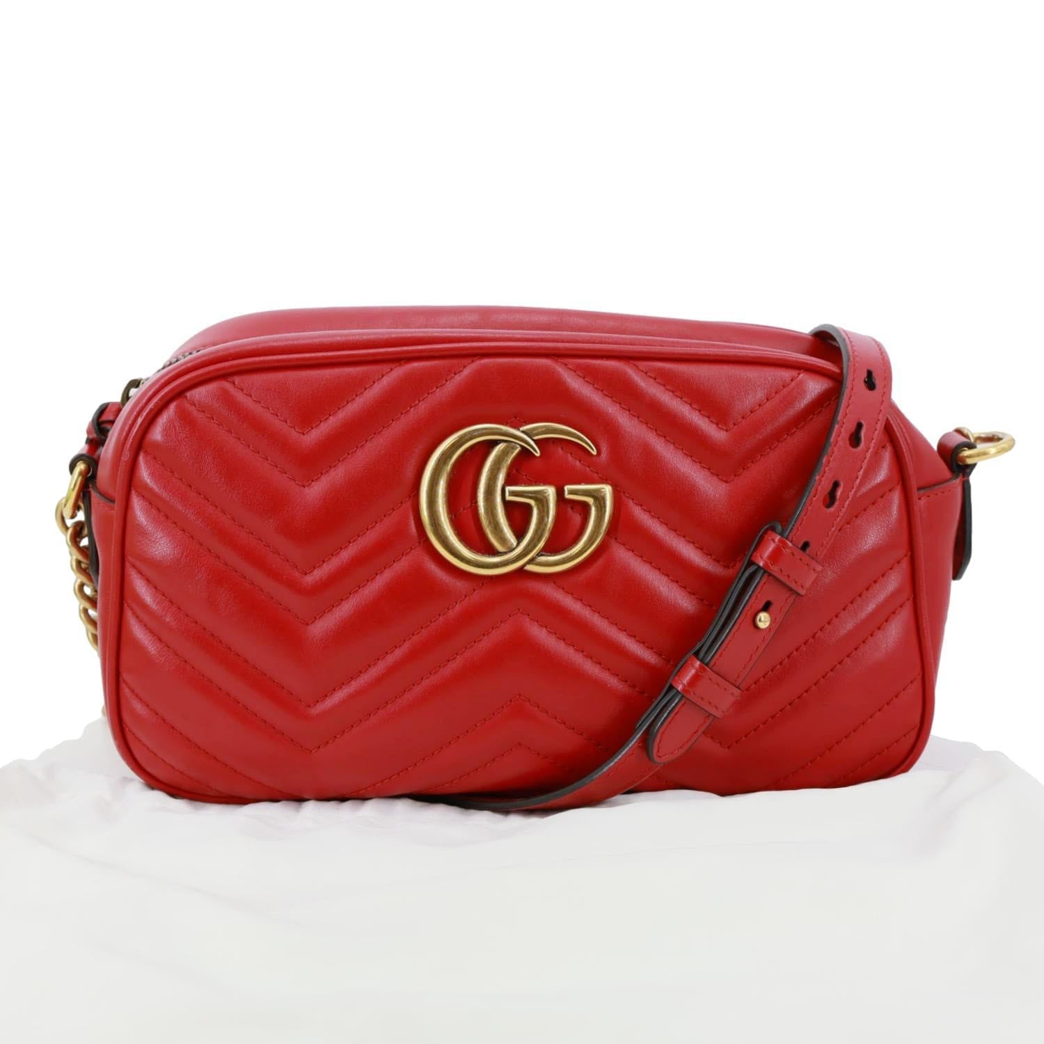 GUCCI GG Marmont Small Calfskin Matelasse Leather Crossbody Bag Red 447632