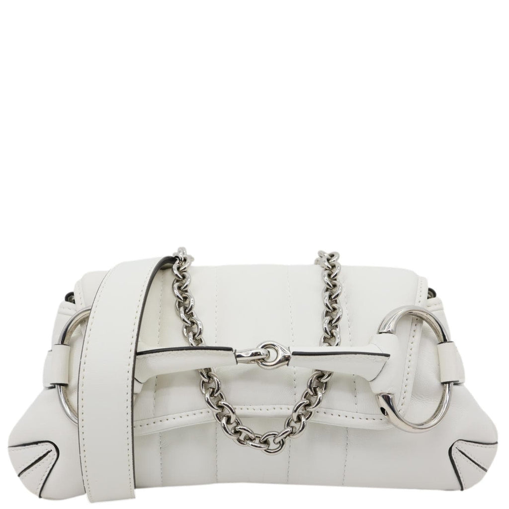 GUCCI Horsebit Quilted Lambskin Leather Chain Shoulder Bag White 764339