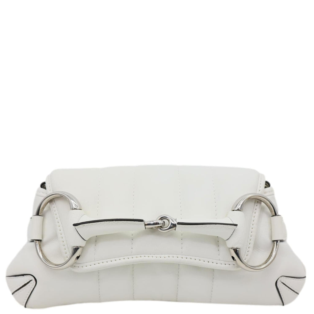 GUCCI Horsebit Quilted Lambskin Leather Chain Shoulder Bag White 764339