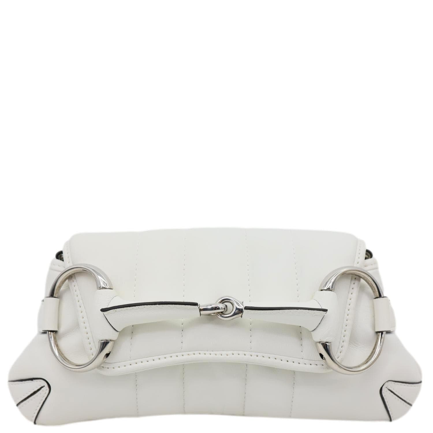 GUCCI Horsebit Quilted Lambskin Leather Chain Shoulder Bag White 764339