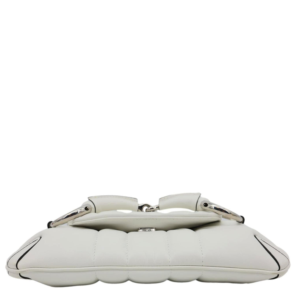 GUCCI Horsebit Quilted Lambskin Leather Chain Shoulder Bag White 764339