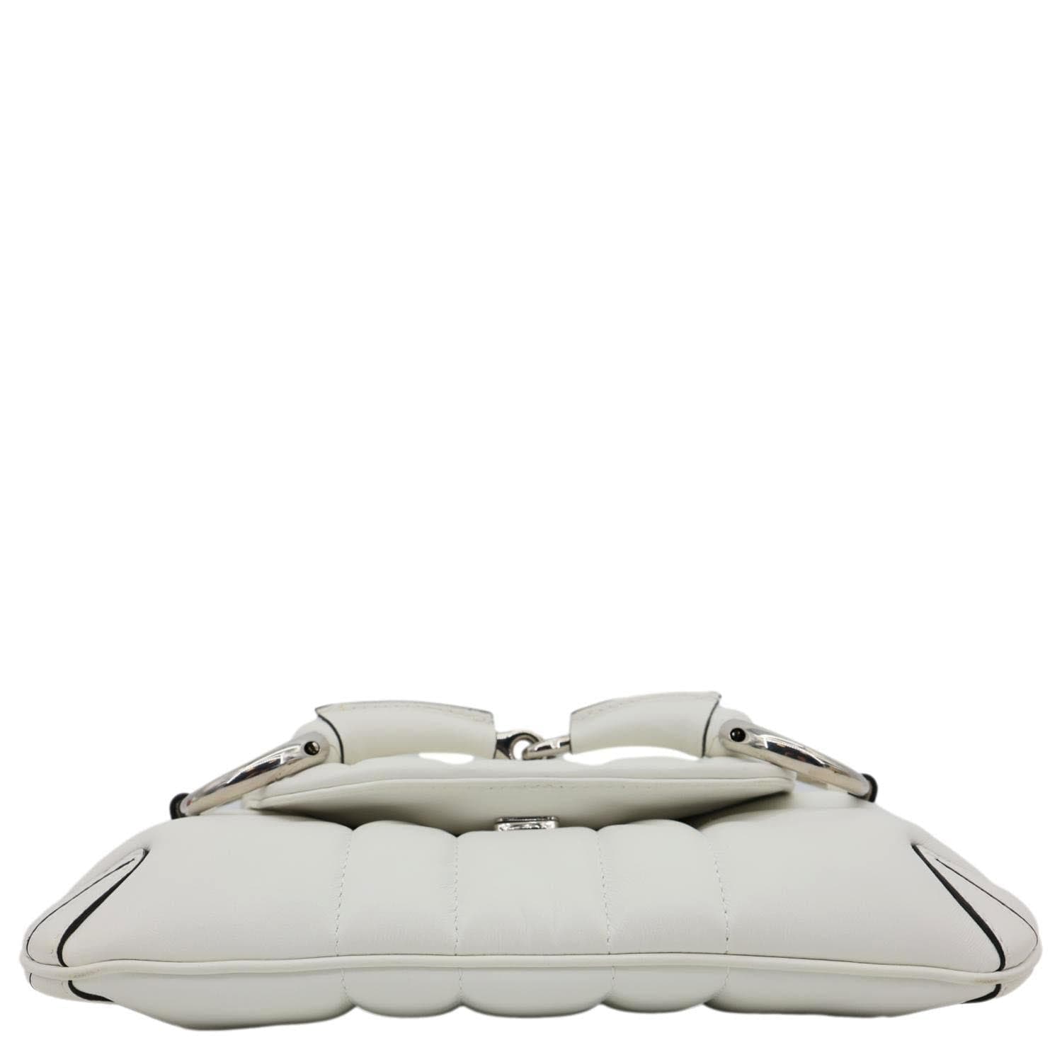 GUCCI Horsebit Quilted Lambskin Leather Chain Shoulder Bag White 764339