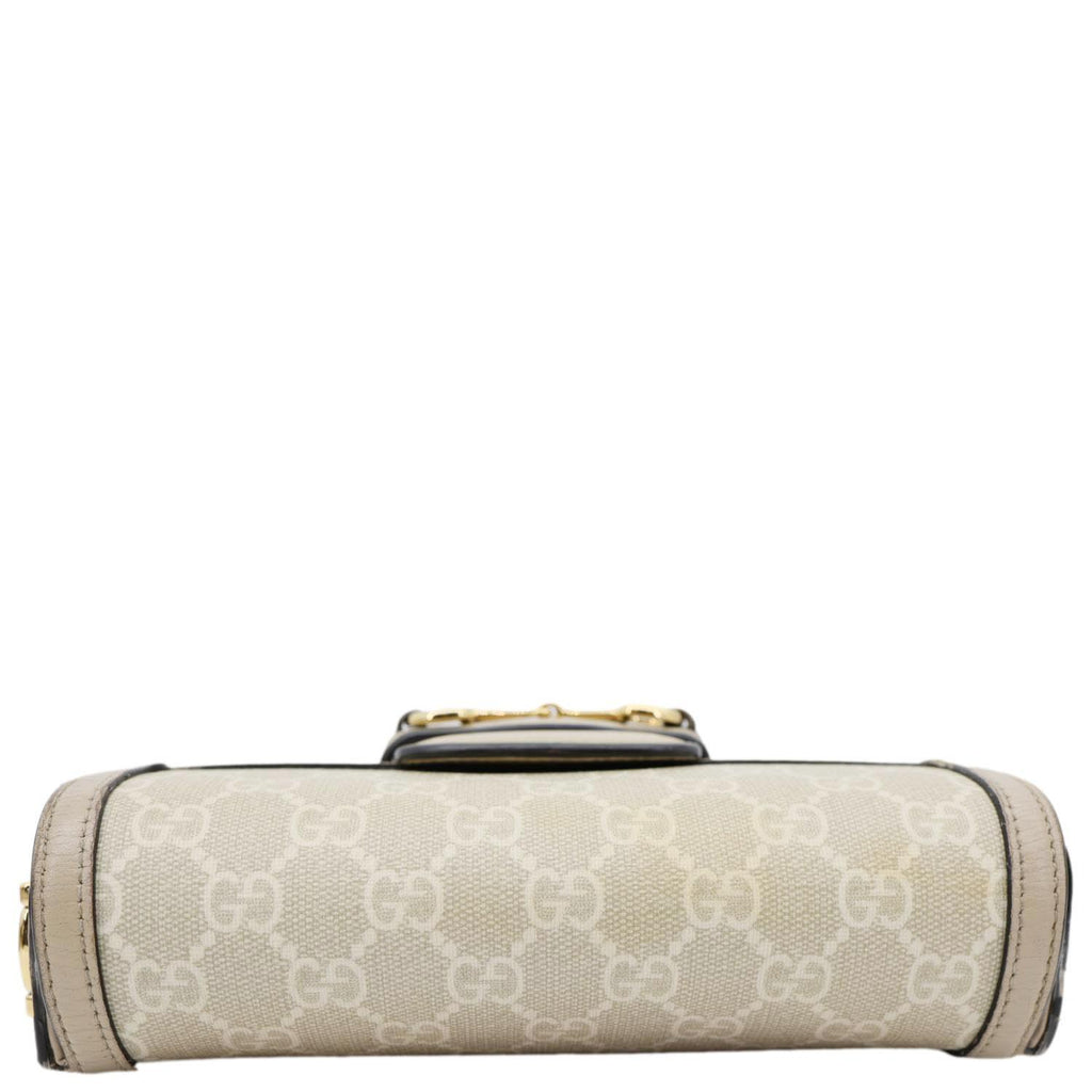 GUCCI Horsebit 1955 Flap Small GG Supreme Canvas Shoulder Bag Beige 658574