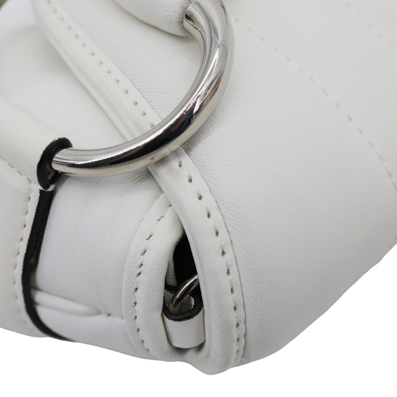 GUCCI Horsebit Quilted Lambskin Leather Chain Shoulder Bag White 764339