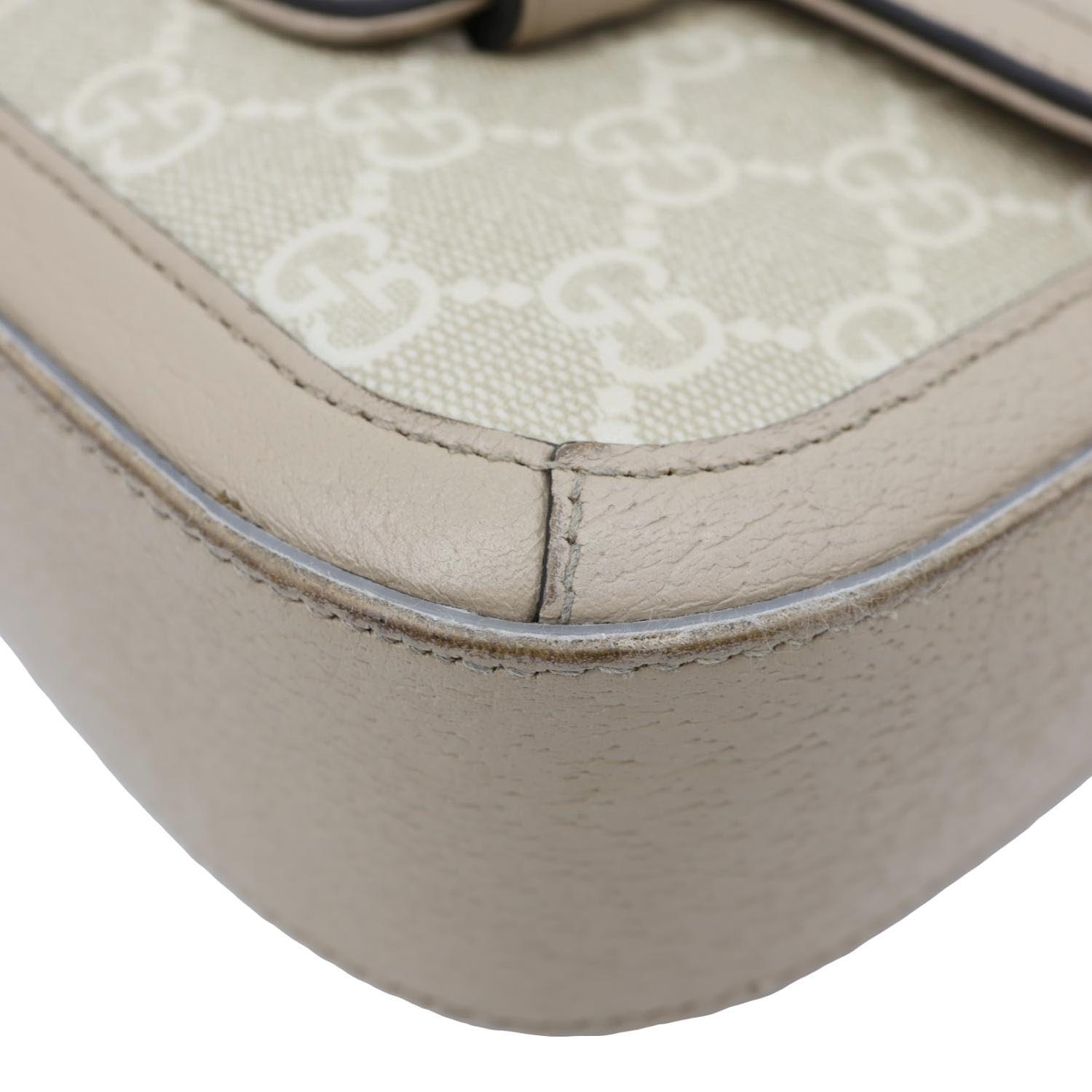 GUCCI Horsebit 1955 Flap Small GG Supreme Canvas Shoulder Bag Beige 658574