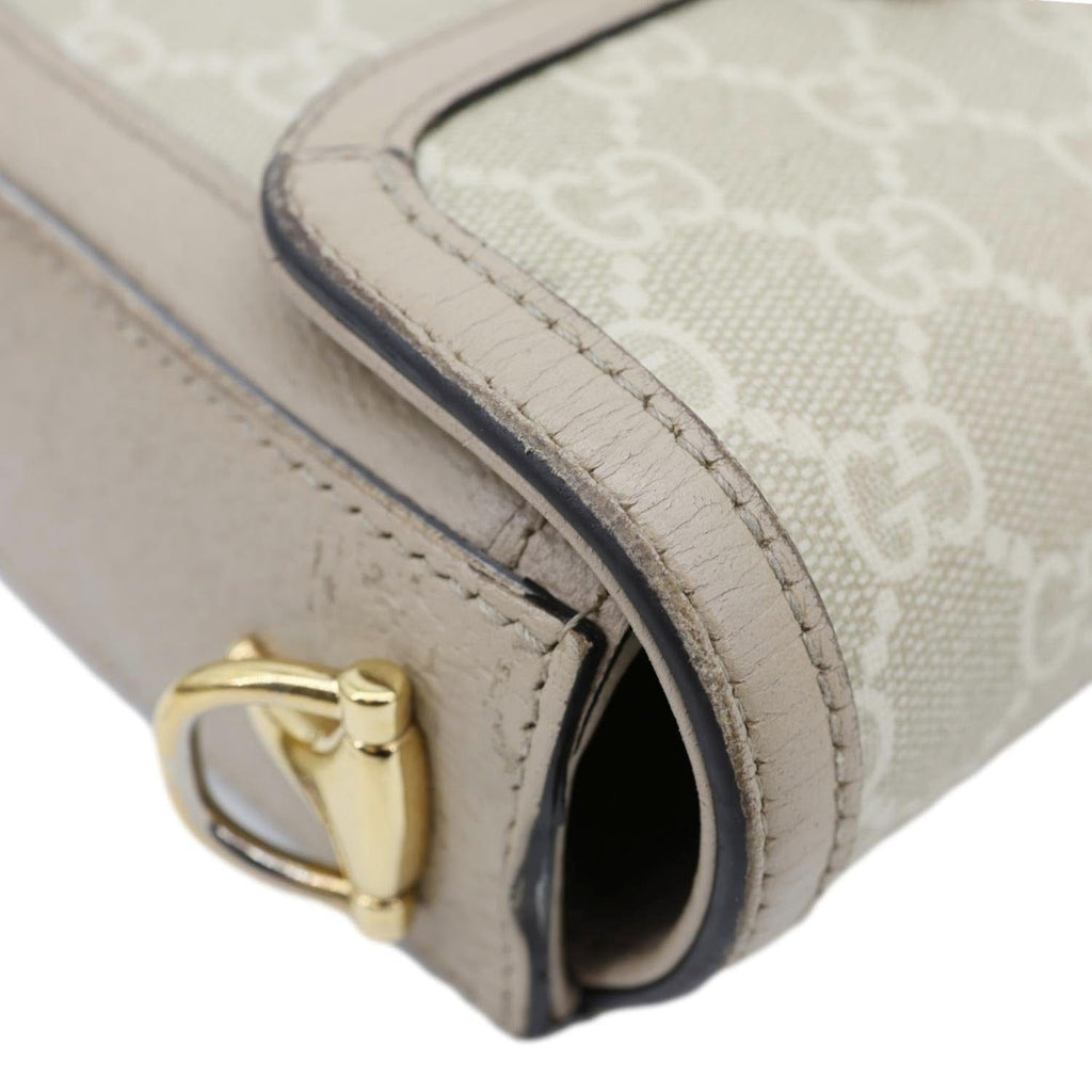 GUCCI Horsebit 1955 Flap Small GG Supreme Canvas Shoulder Bag Beige 658574