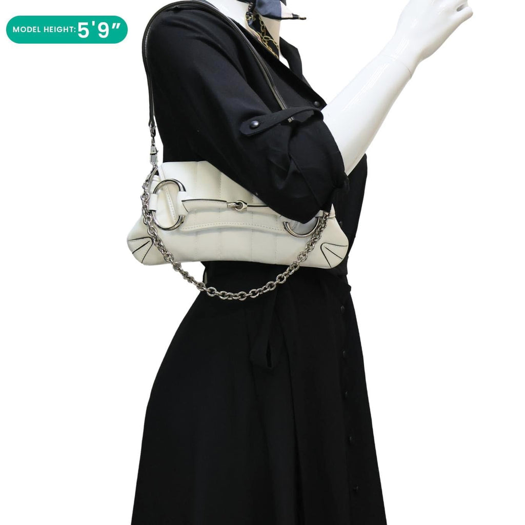 GUCCI Horsebit Quilted Lambskin Leather Chain Shoulder Bag White 764339