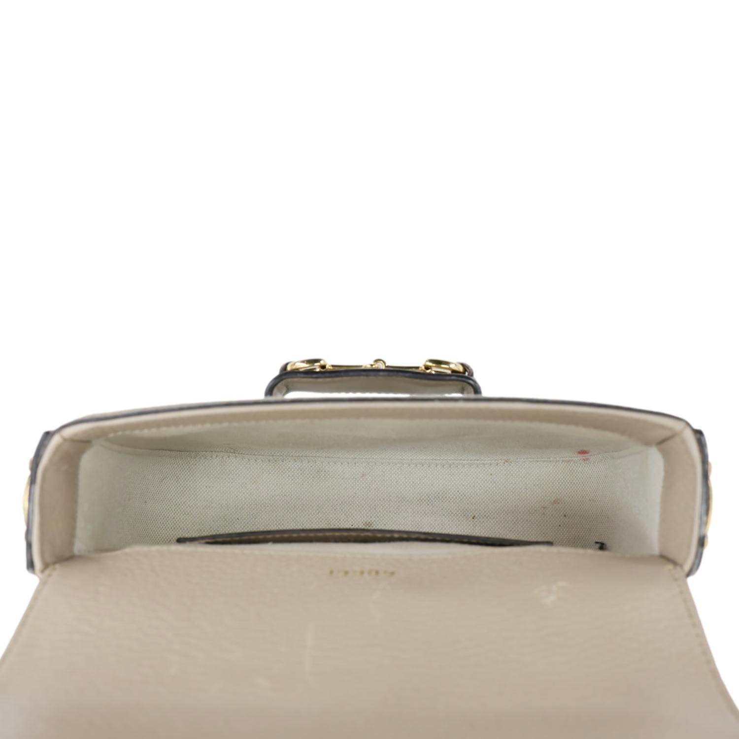 GUCCI Horsebit 1955 Flap Small GG Supreme Canvas Shoulder Bag Beige 658574