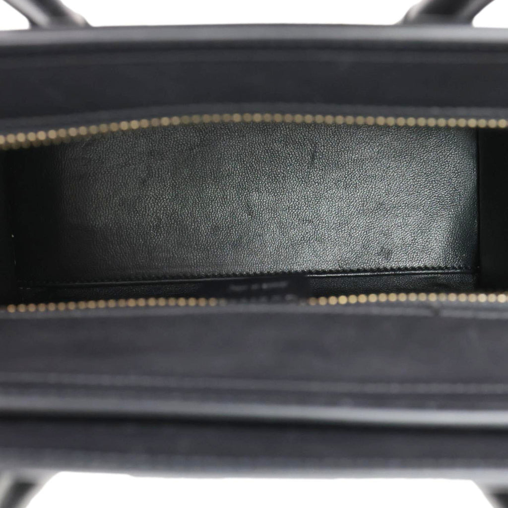 CELINE Nano Luggage Tweed Leather Tote Crossbody Bag Black