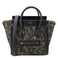 CELINE Nano Luggage Tweed Leather Tote Crossbody Bag Black