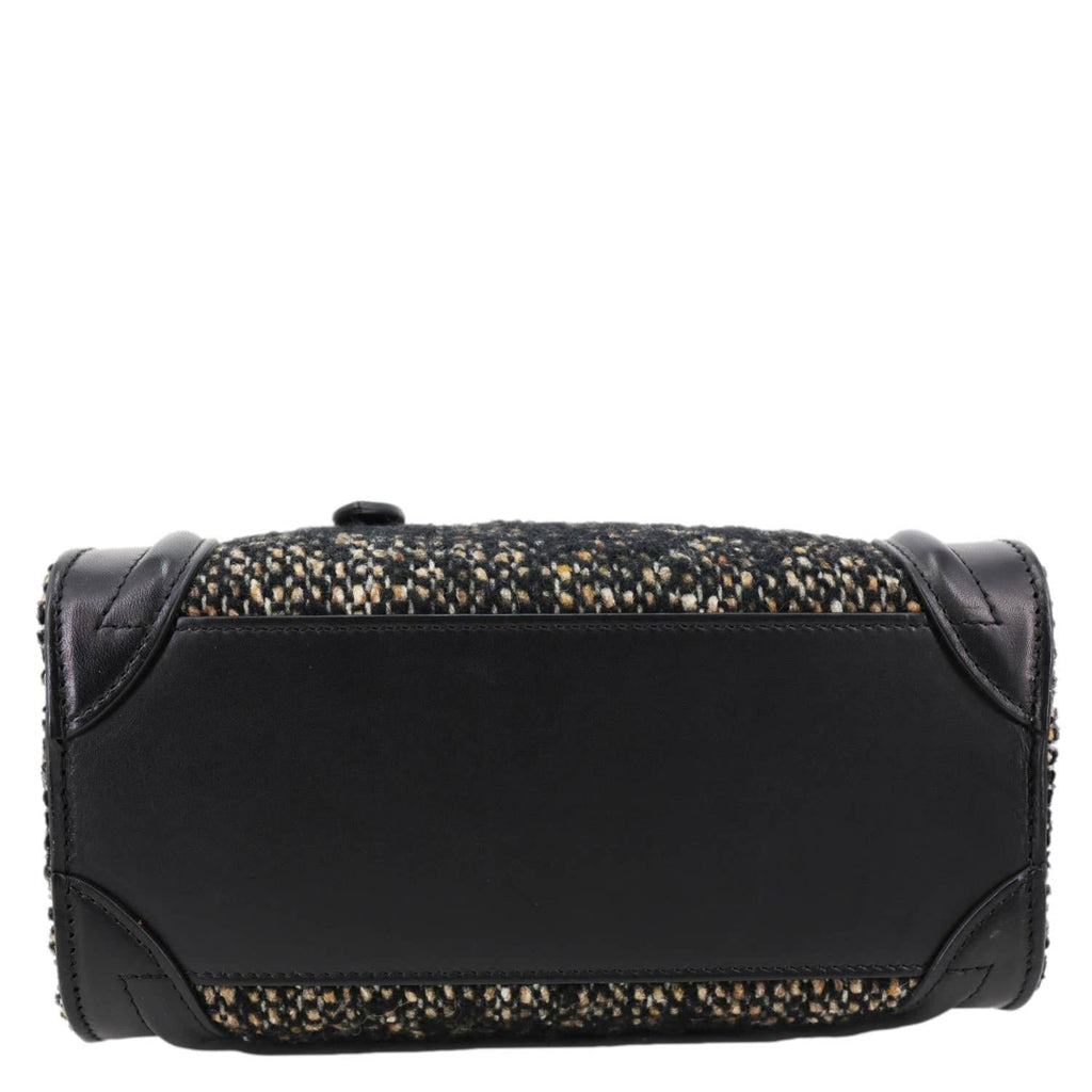 CELINE Nano Luggage Tweed Leather Tote Crossbody Bag Black