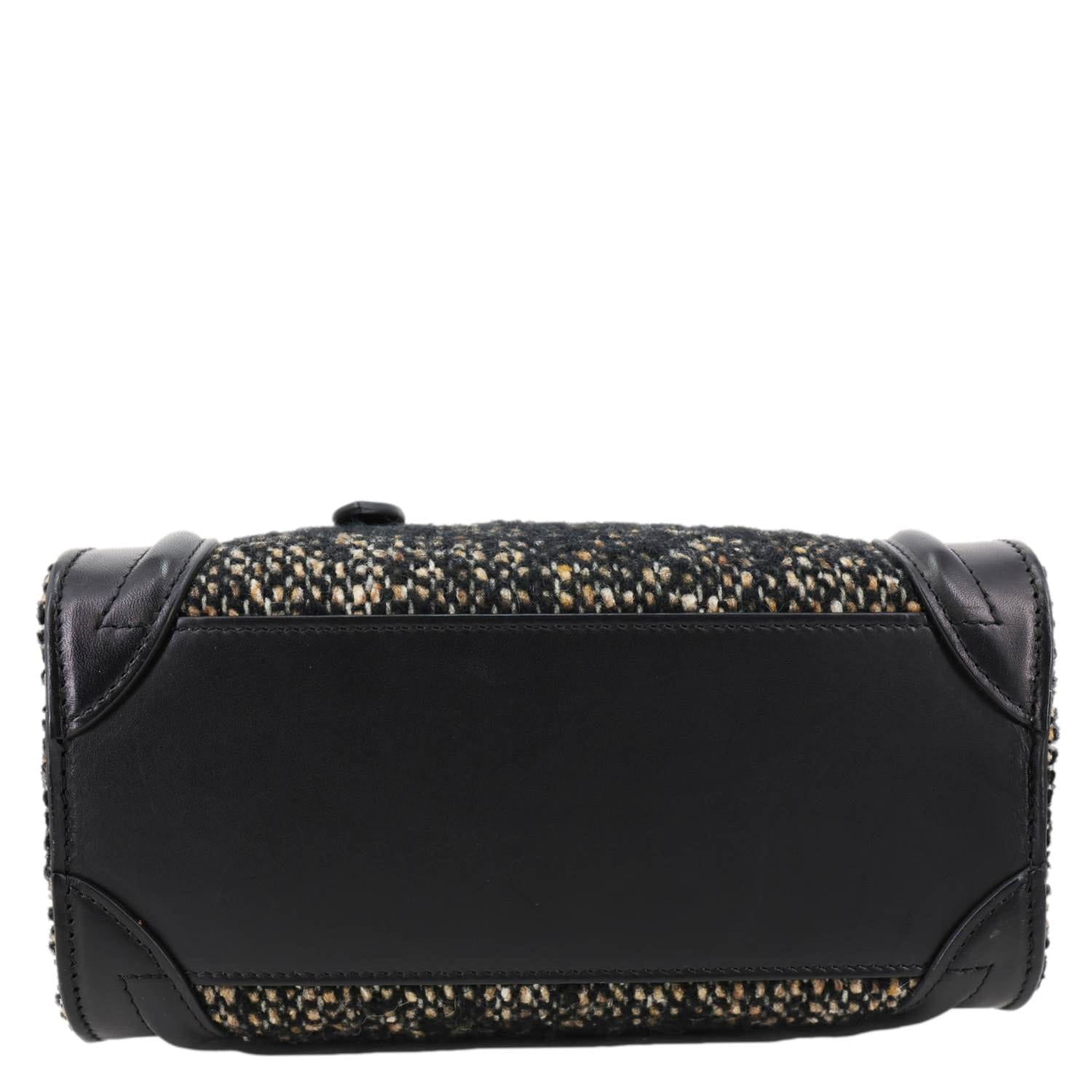 CELINE Nano Luggage Tweed Leather Tote Crossbody Bag Black