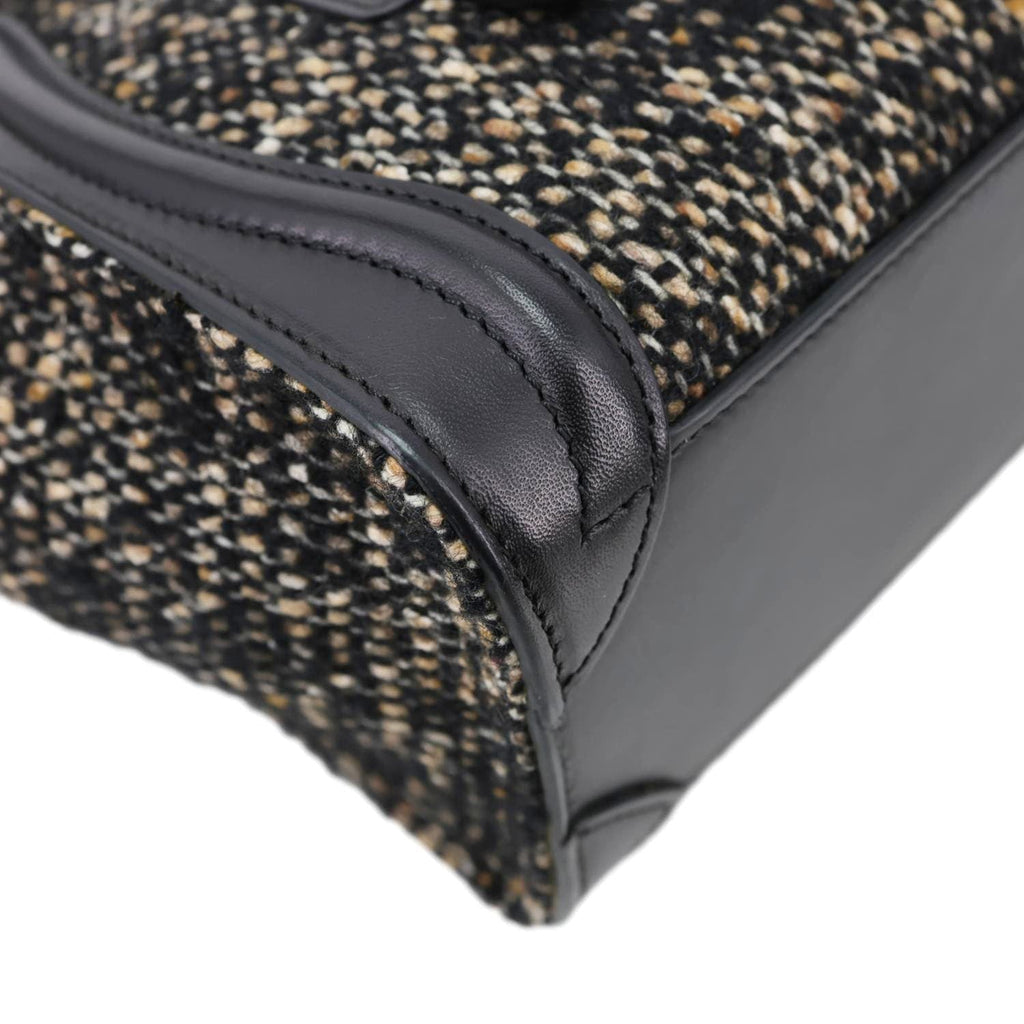 CELINE Nano Luggage Tweed Leather Tote Crossbody Bag Black
