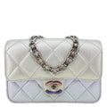 CHANEL Gradient Metallic Quilted Calfskin Leather Clutch Bag Silver