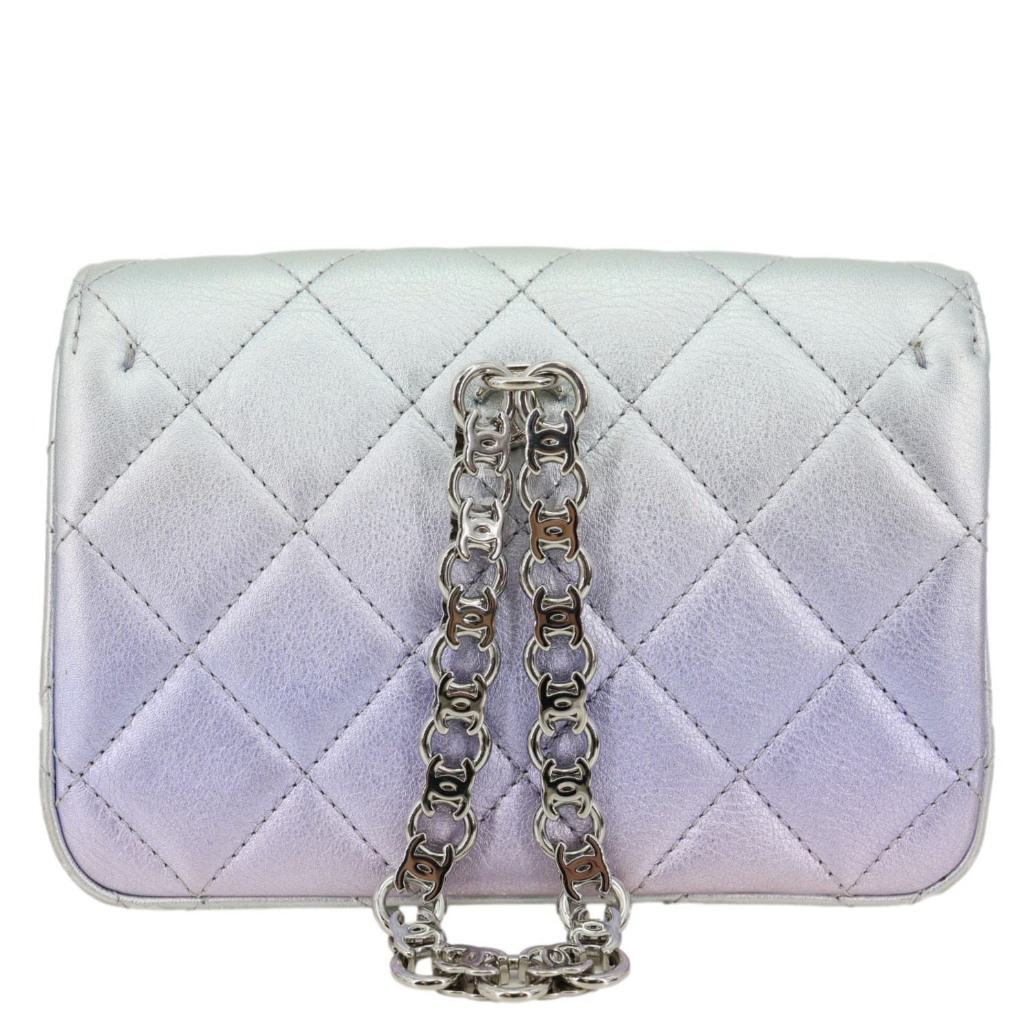 CHANEL Gradient Metallic Quilted Calfskin Leather Clutch Bag Silver