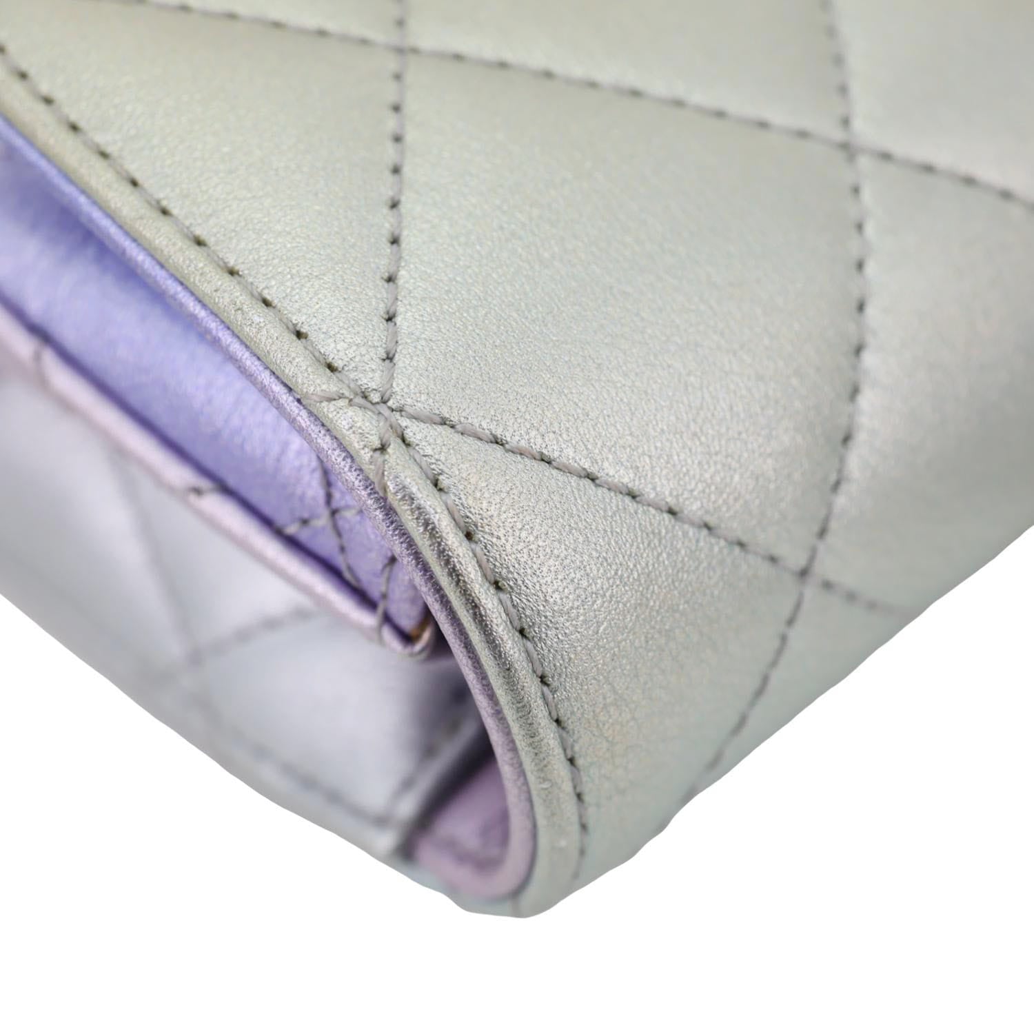 CHANEL Gradient Metallic Quilted Calfskin Leather Clutch Bag Silver