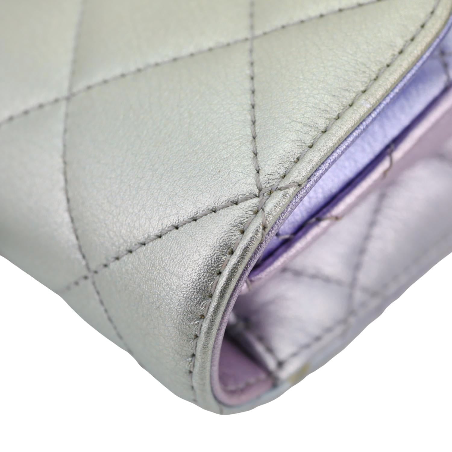 CHANEL Gradient Metallic Quilted Calfskin Leather Clutch Bag Silver
