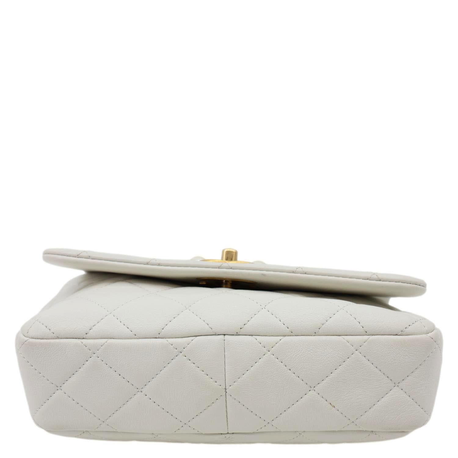 CHANEL Pearl Side Flap Quilted Leather Crossbody Bag White