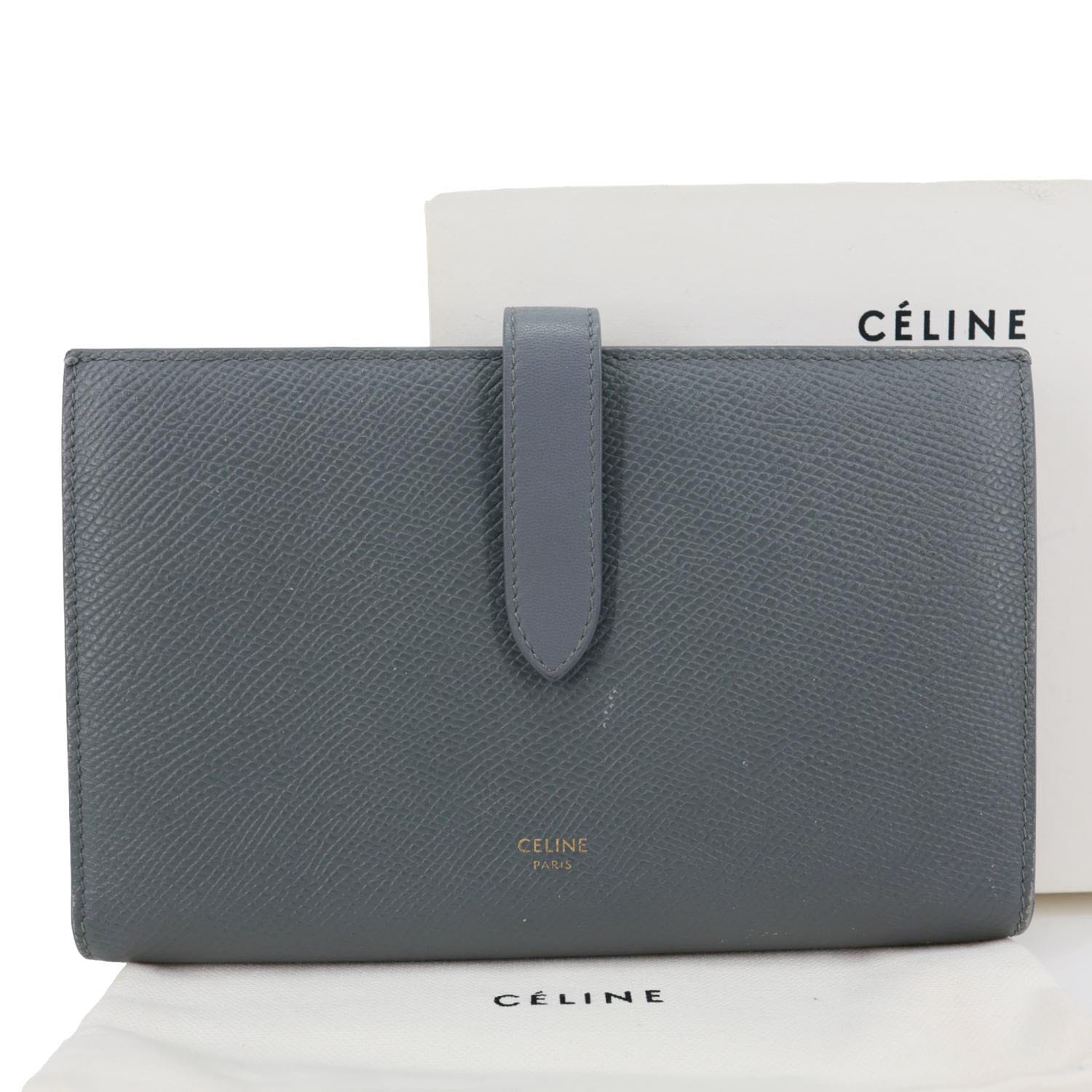 CELINE Strap Large Grained Calfskin Leather Wallet Grey