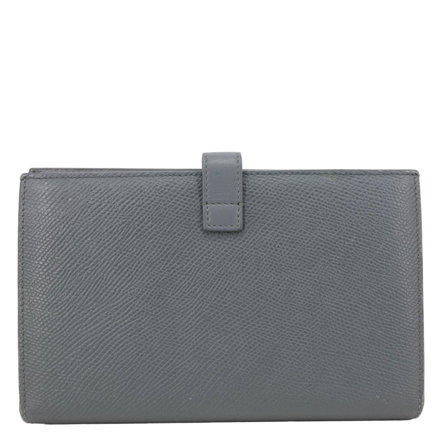 CELINE Strap Large Grained Calfskin Leather Wallet Grey