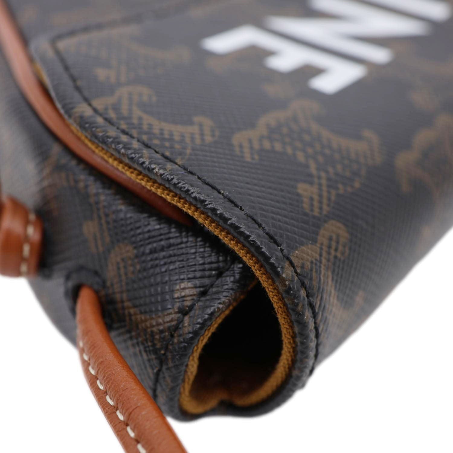 CELINE Triangle Triomphe Canvas Crossbody Bag Tan
