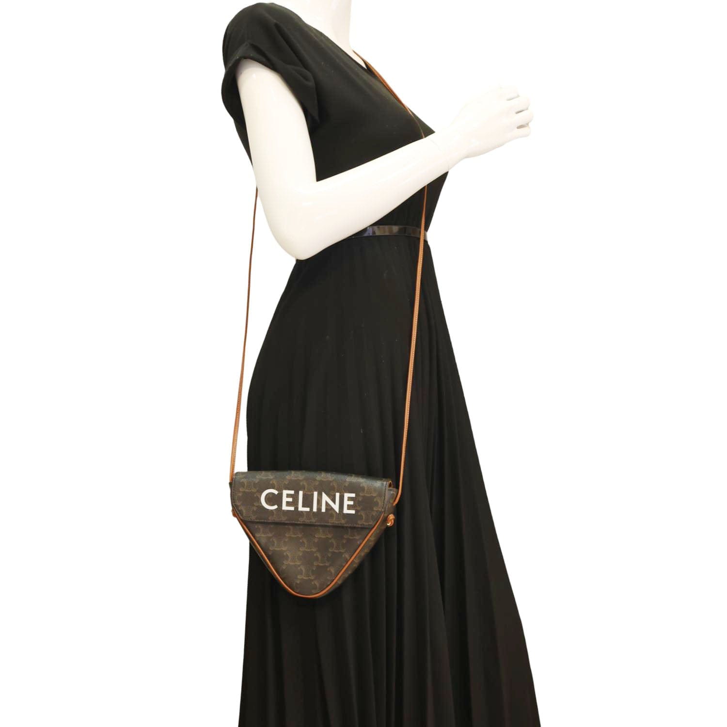 CELINE Triangle Triomphe Canvas Crossbody Bag Tan