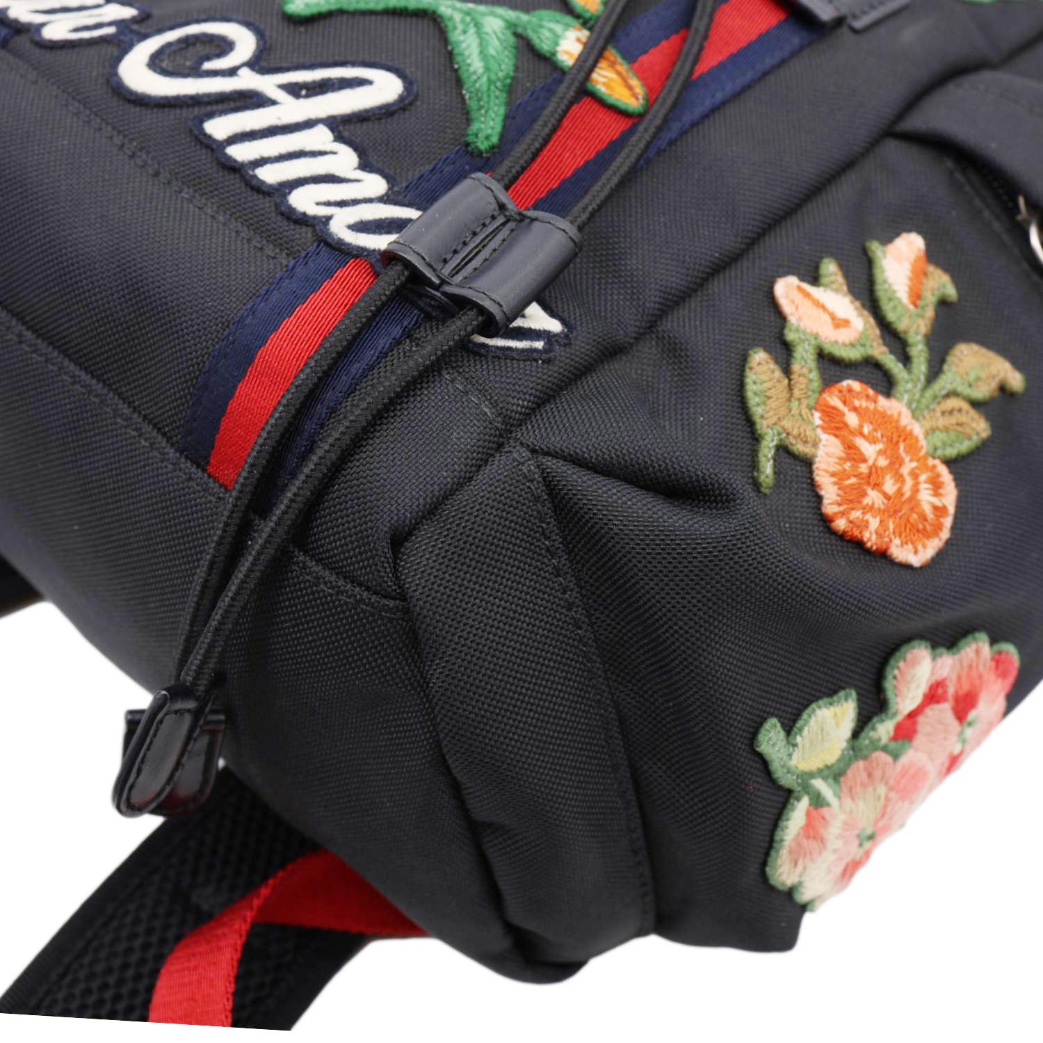 GUCCI L'Aveugle Par Amour Embroidered Techno Web Canvas Backpack Black 478327