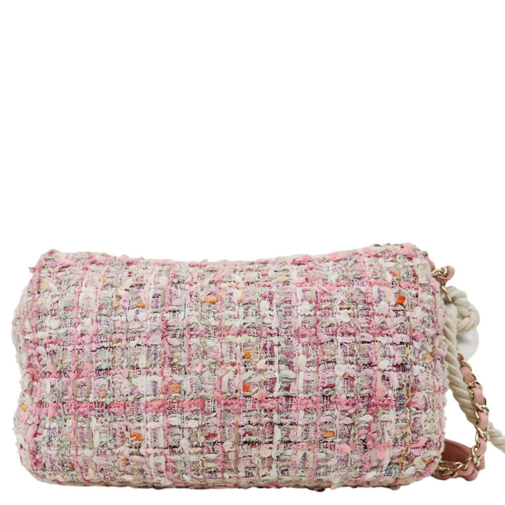 CHANEL Pearl Flap Mini Tweed Top Handle Shoulder Bag Pink