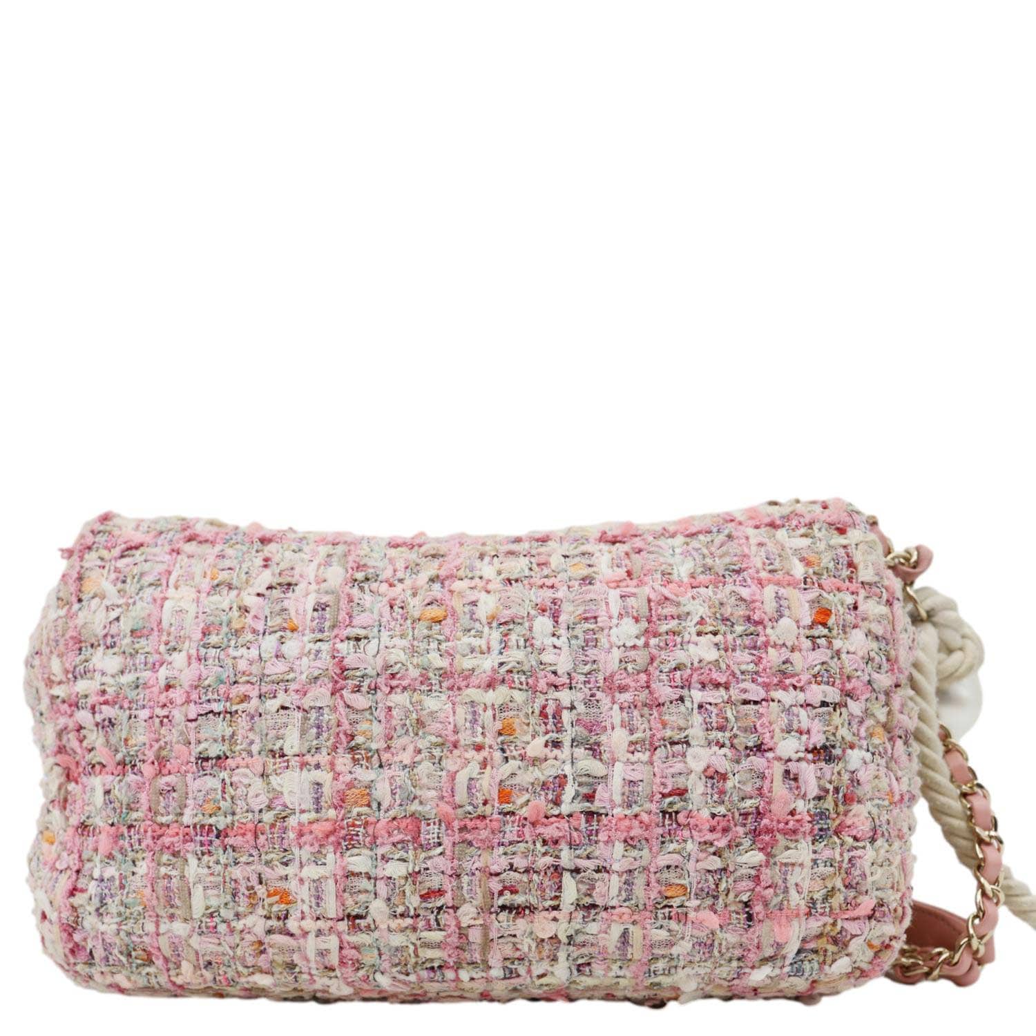 CHANEL Pearl Flap Mini Tweed Top Handle Shoulder Bag Pink