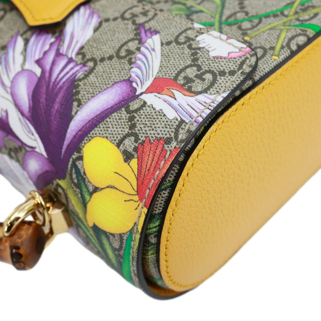 GUCCI Padlock Bamboo Flora GG Supreme Canvas Shoulder Bag Beige 603221