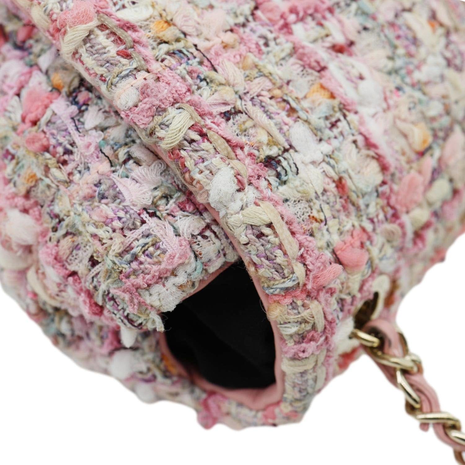 CHANEL Pearl Flap Mini Tweed Top Handle Shoulder Bag Pink