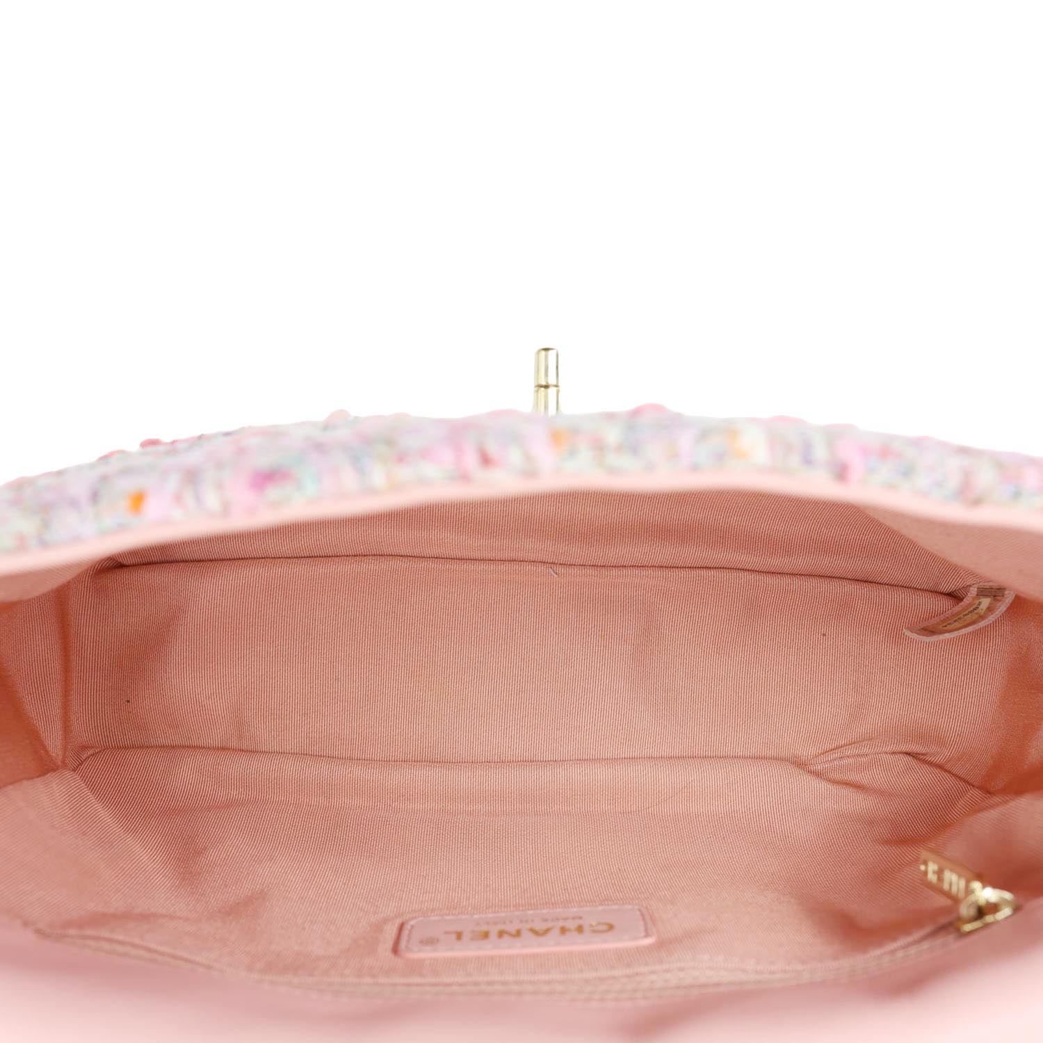 CHANEL Pearl Flap Mini Tweed Top Handle Shoulder Bag Pink