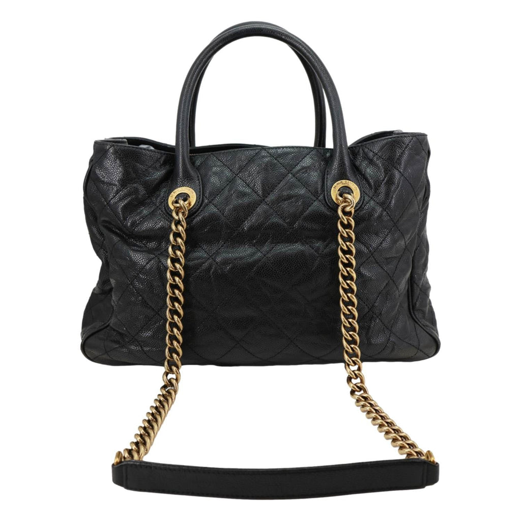 CHANEL Shiva Glazed Quilted Caviar Leather Tote Bag Black