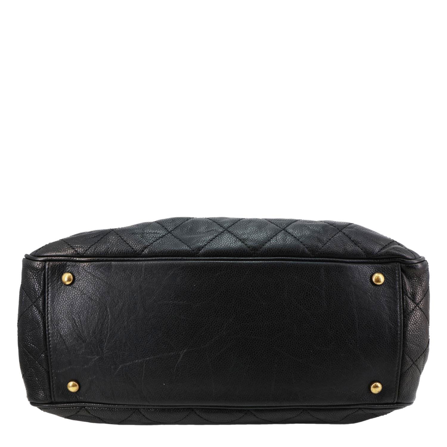 CHANEL Shiva Glazed Quilted Caviar Leather Tote Bag Black