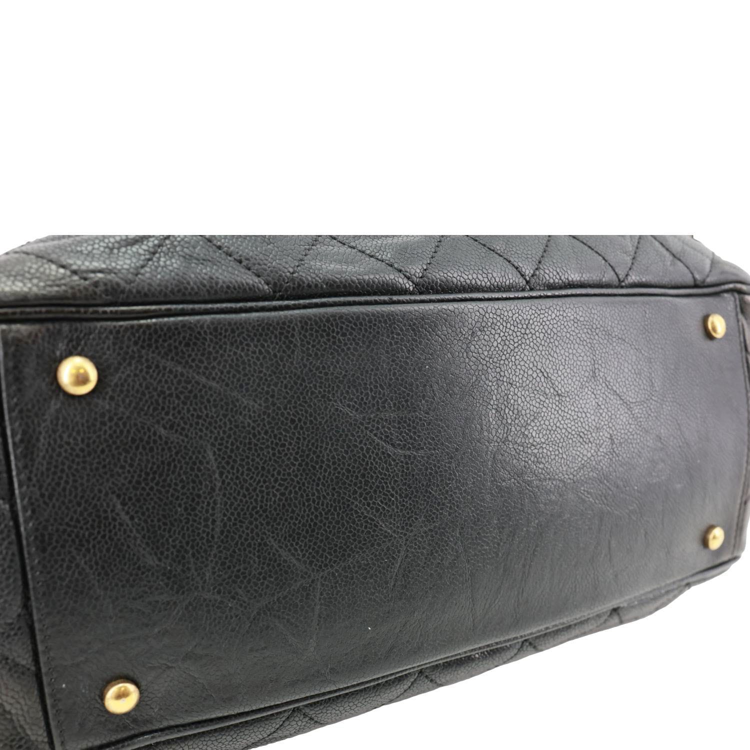 CHANEL Shiva Glazed Quilted Caviar Leather Tote Bag Black