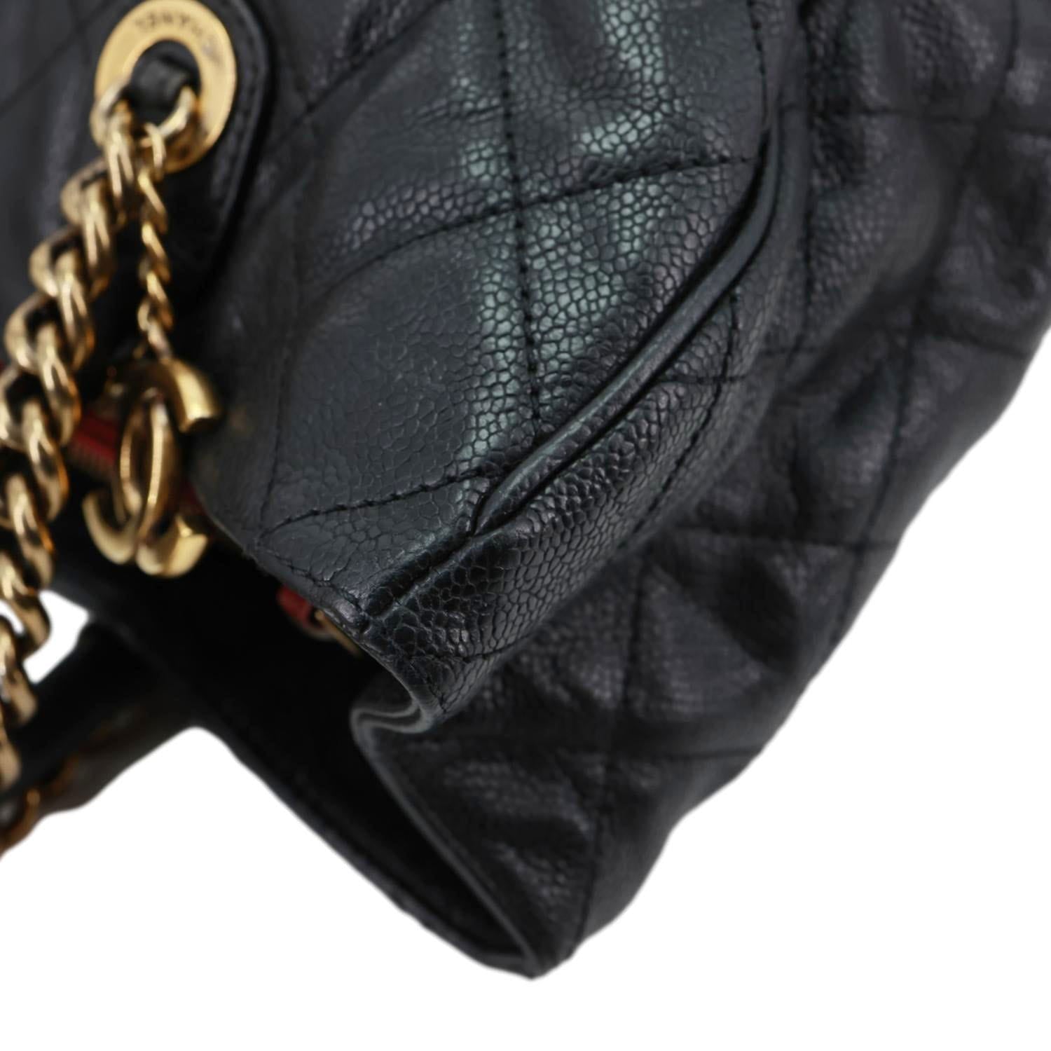 CHANEL Shiva Glazed Quilted Caviar Leather Tote Bag Black