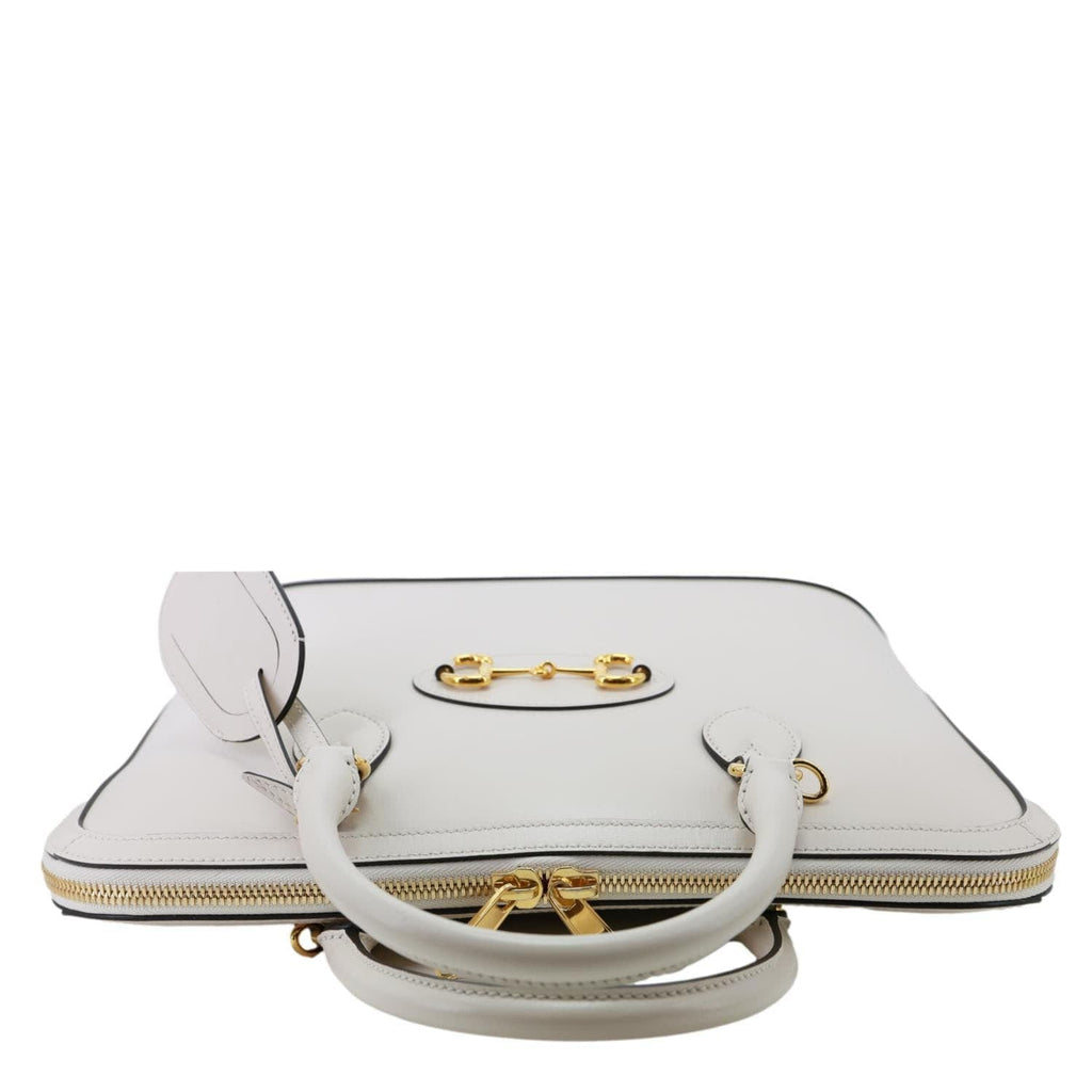 GUCCI Horsebit 1955 Leather Top Handle Crossbody Bag Off White 621640