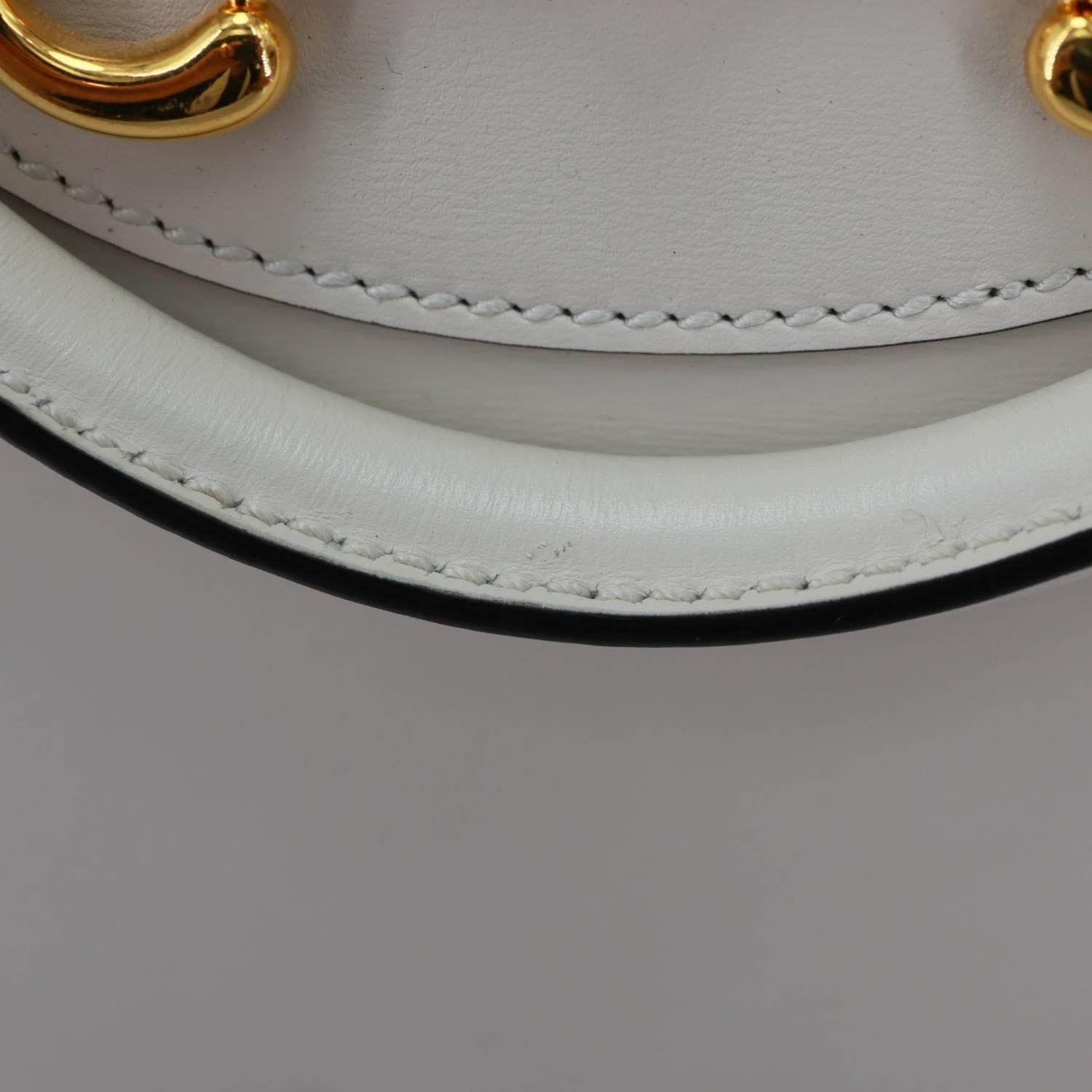 GUCCI Horsebit 1955 Leather Top Handle Crossbody Bag Off White 621640