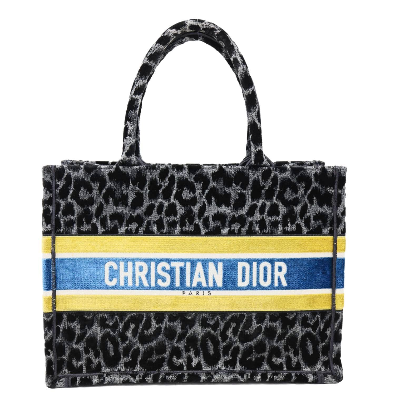 CHRISTIAN DIOR Book Medium Leopard Mizza Embroidered Tote Bag Black