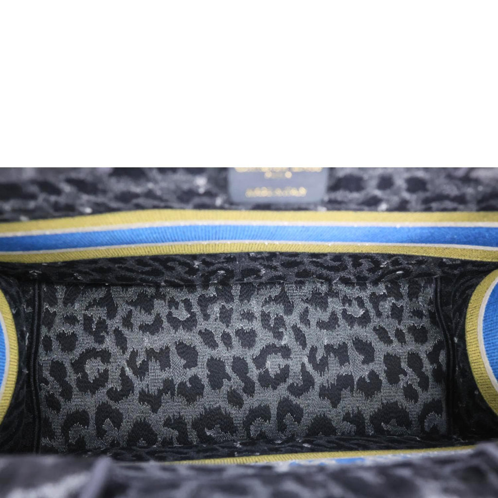 CHRISTIAN DIOR Book Medium Leopard Mizza Embroidered Tote Bag Black