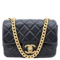 CHANEL Resin Pearl Samba Flap Quilted Leather Crossbody Bag Black
