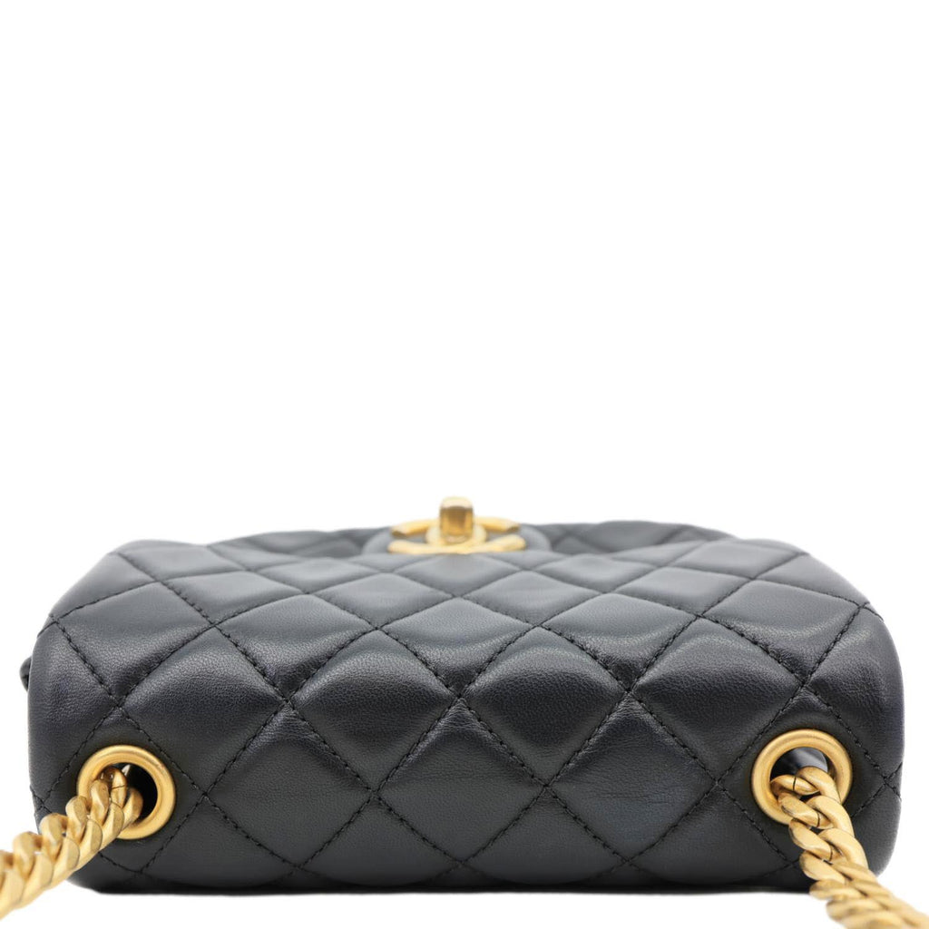 CHANEL Resin Pearl Samba Flap Quilted Leather Crossbody Bag Black