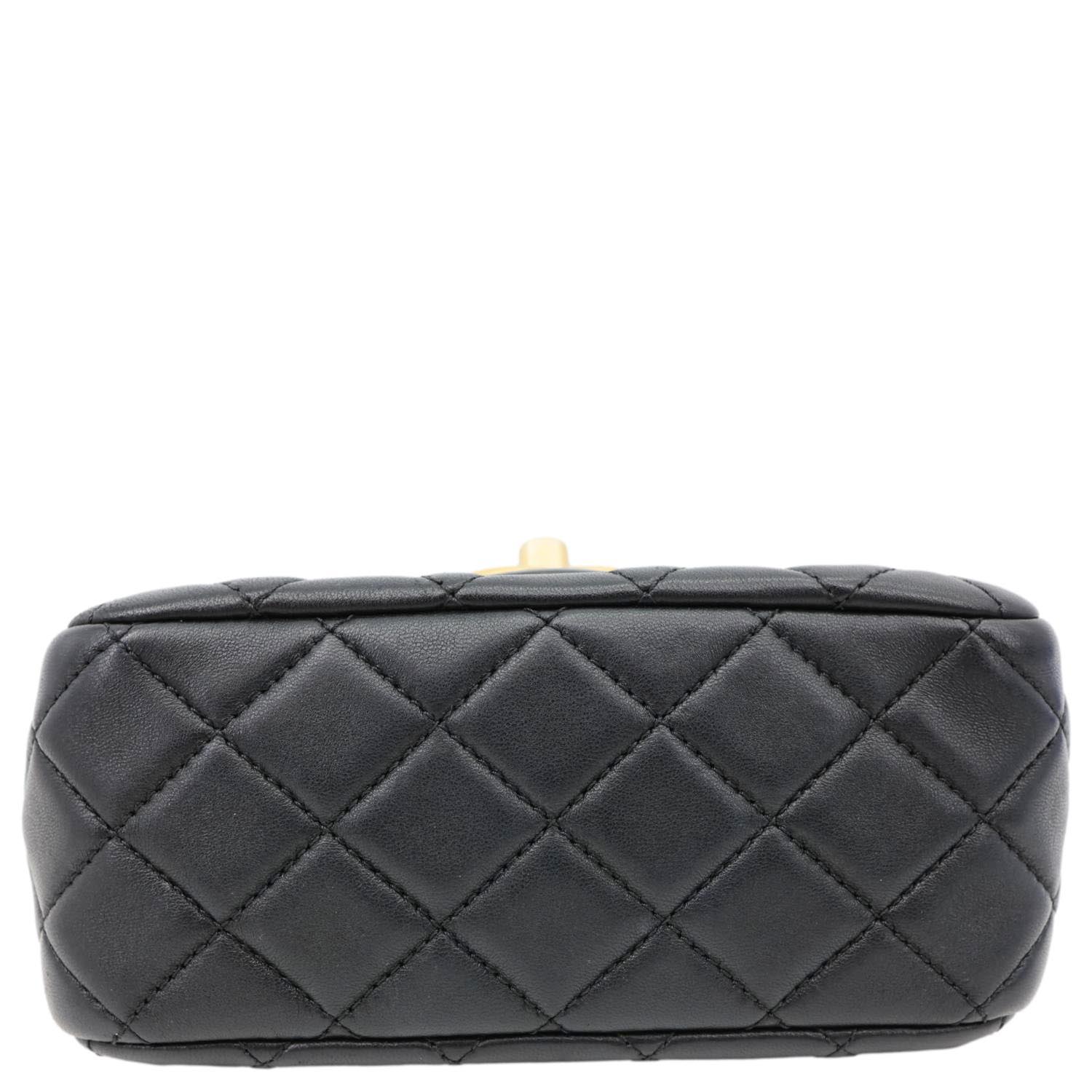CHANEL Resin Pearl Samba Flap Quilted Leather Crossbody Bag Black