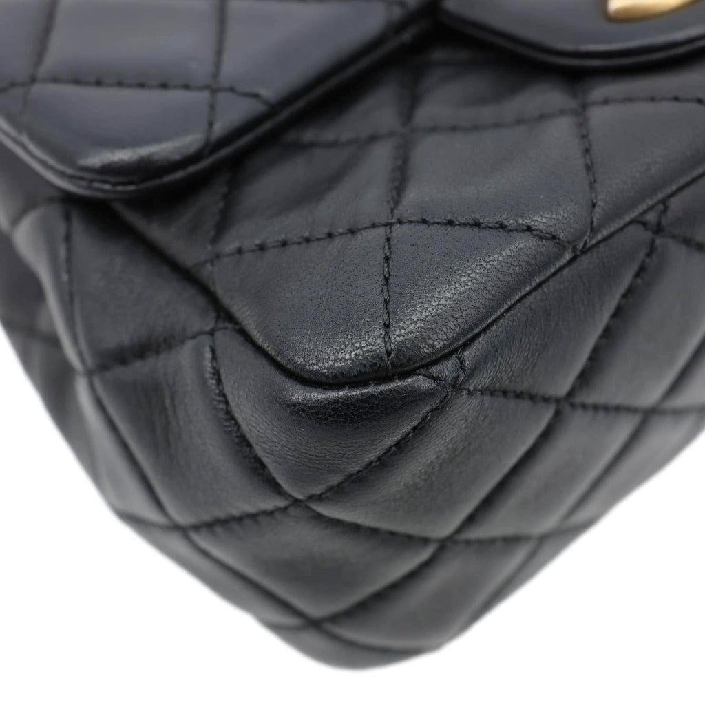 CHANEL Resin Pearl Samba Flap Quilted Leather Crossbody Bag Black