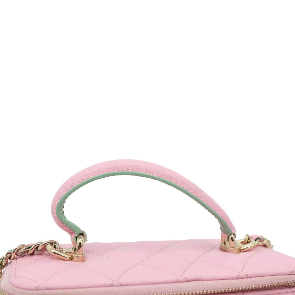 CHANEL Vanity Case Small Quilted Leather Top Handle Chain Shoulder Bag Pink
