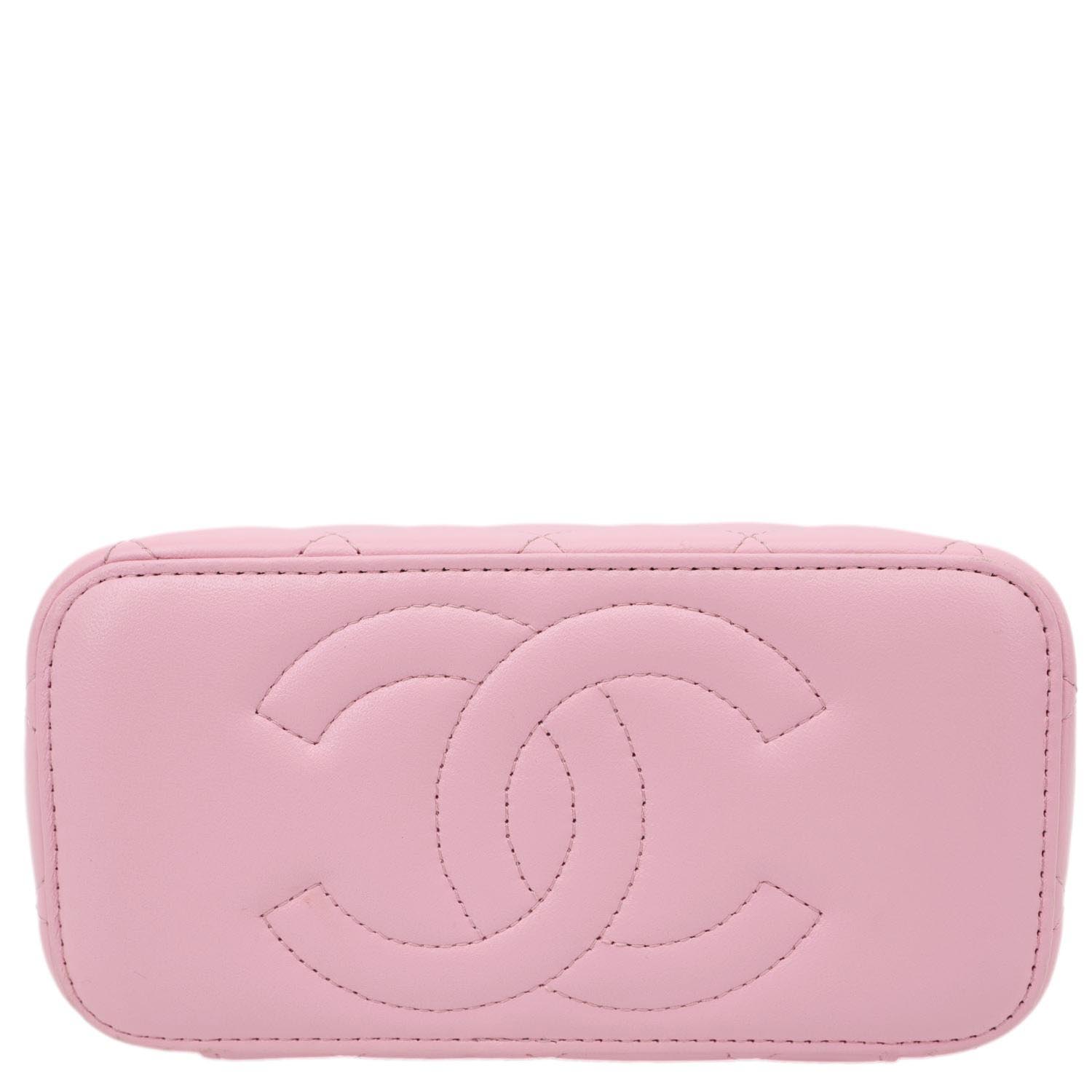 CHANEL Vanity Case Small Quilted Leather Top Handle Chain Shoulder Bag Pink