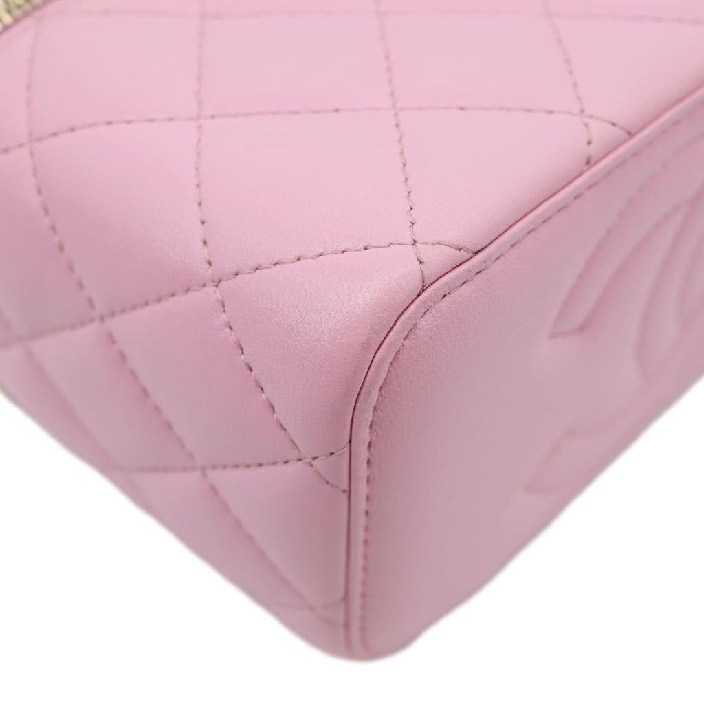 CHANEL Vanity Case Small Quilted Leather Top Handle Chain Shoulder Bag Pink