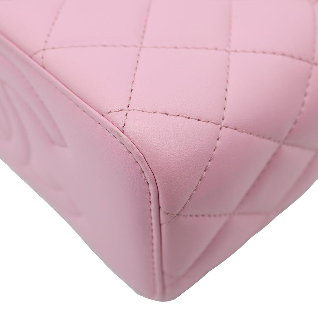 CHANEL Vanity Case Small Quilted Leather Top Handle Chain Shoulder Bag Pink